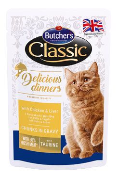 Butcher 's Cat Class.Delic.Dinn. kura + pečeň kapsa100g
