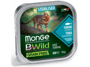 MONGE BWILD CAT Grain Free vanička STERILKA Tuniak so zeleninou 100g