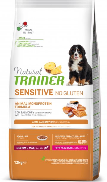 TRAINER Natural SENSITIVE No Glutén Puppy & Jun M / M losos 12kg
