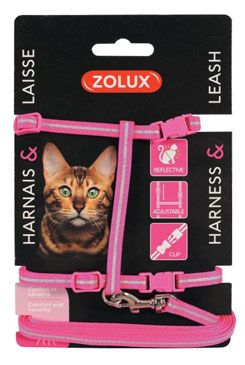 Postroj mačka s vodítkom 1,2m ružový Zolux
