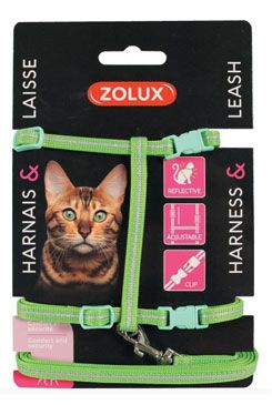 Postroj mačka s vodítkom 1,2m zelený Zolux