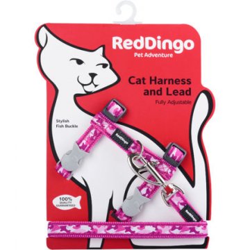 Postroj RD s vodítkom - mačka- Camouflage Hot Pink