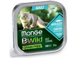 MONGE BWILD CAT Grain Free vanička ADULT Treska sa zeleninou100g
