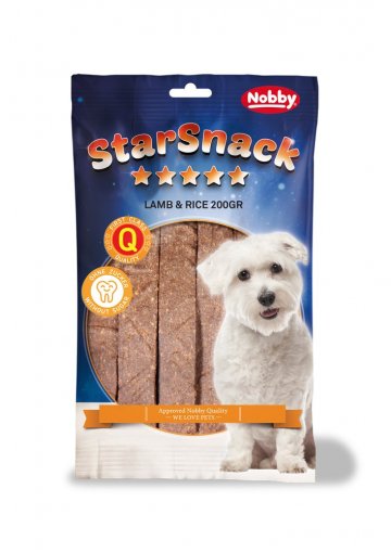 Nobby StarSnack Strips maškrty plátky jahňa + ryža 20ks / 200g