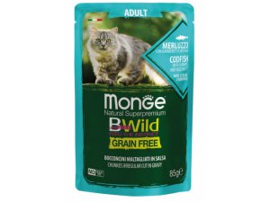 MONGE BWILD CAT Grain Free kapsička ADULT Treska so zeleninou 85g