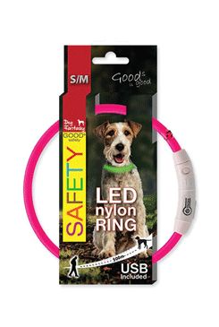 Obojok DOG FANTASY svetelný USB ružový 45cm 1ks