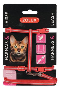 Postroj mačka s vodítkom 1,2m červený Zolux