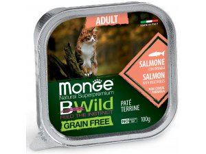 MONGE BWILD CAT Grain Free vanička ADULT Losos sa zeleninou100g